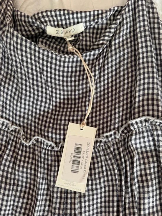 Z Supply Black & White Gingham Tiered Spaghetti-Strap Dress - Picture 2 of 4